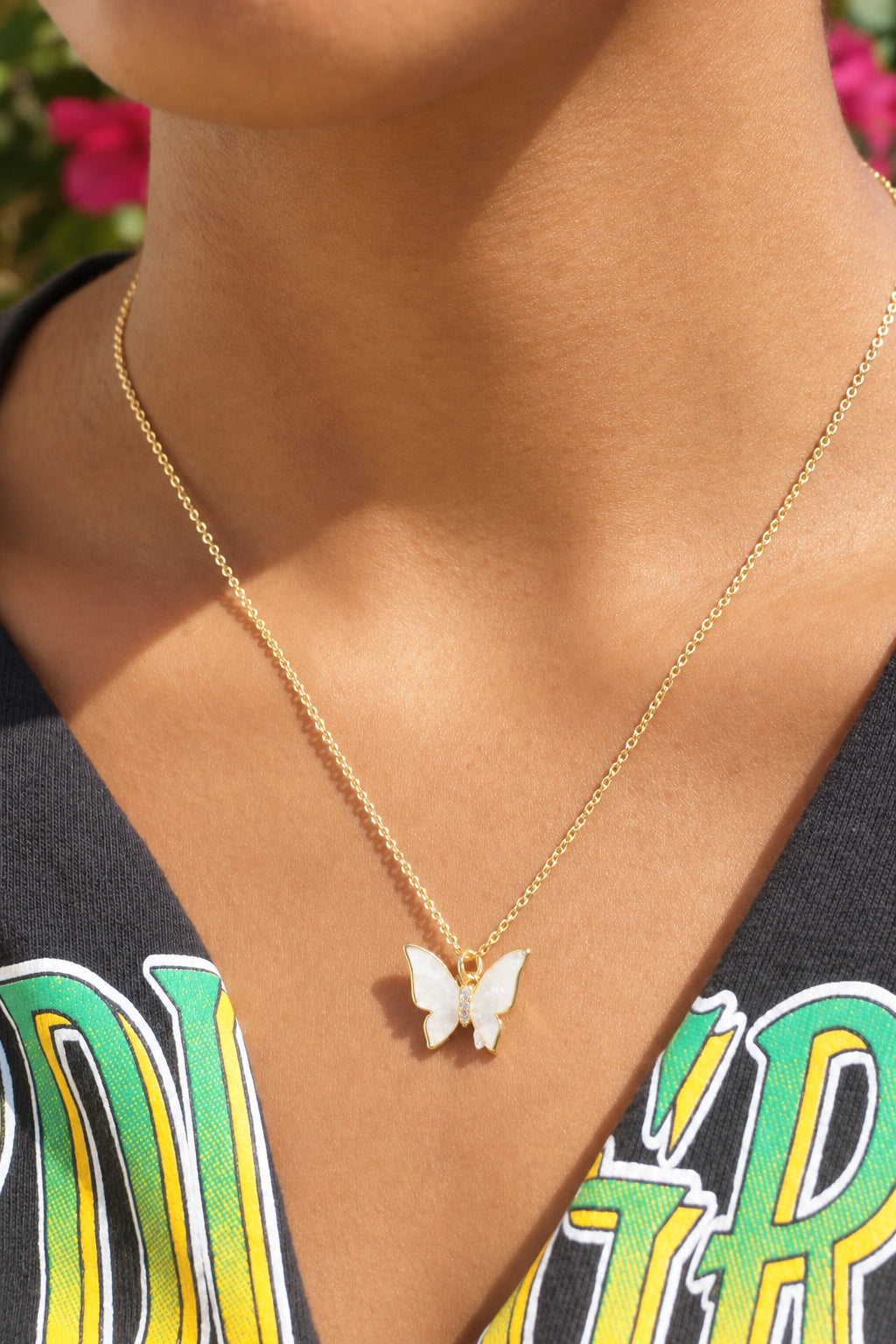 Blue Agate Butterfly Necklace (gold)
