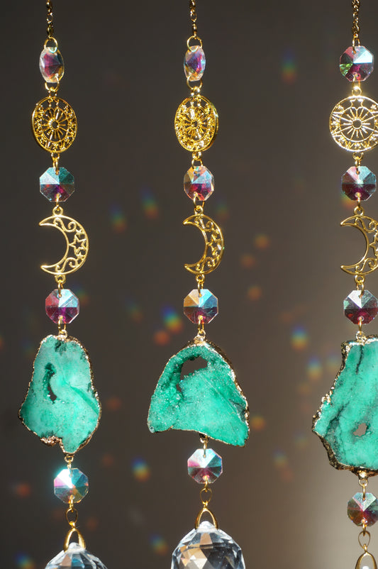 Celestial Druzy Geode Suncatcher (Emerald Green)