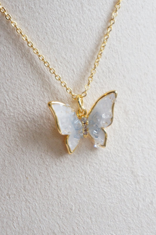 Blue Agate Butterfly Necklace (gold)