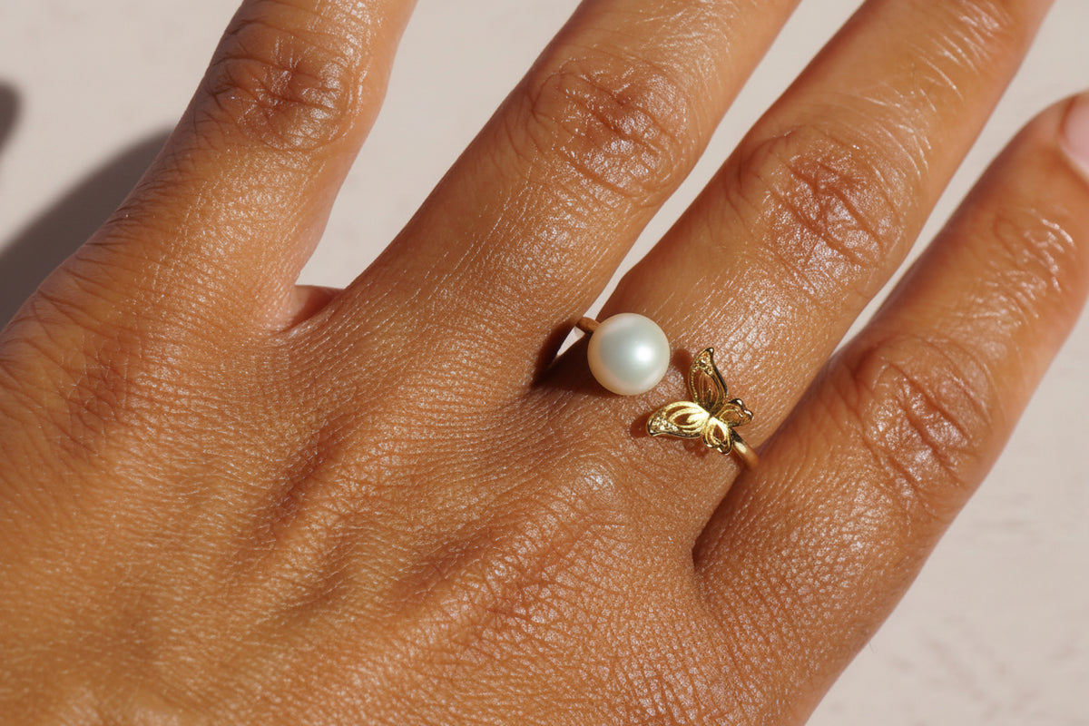 Freshwater Pearl Butterfly Ring