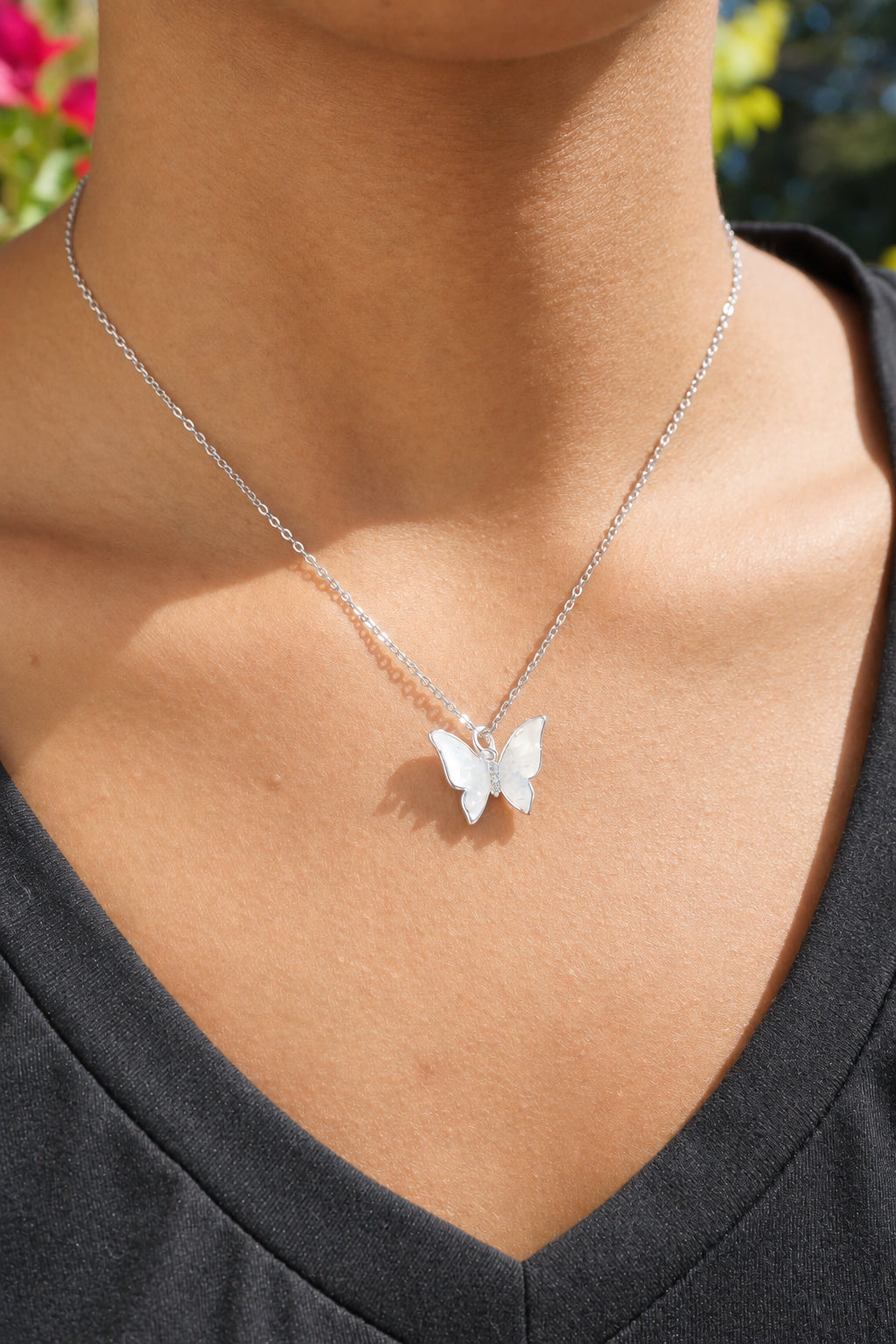 Blue Agate Butterfly Necklace (silver)