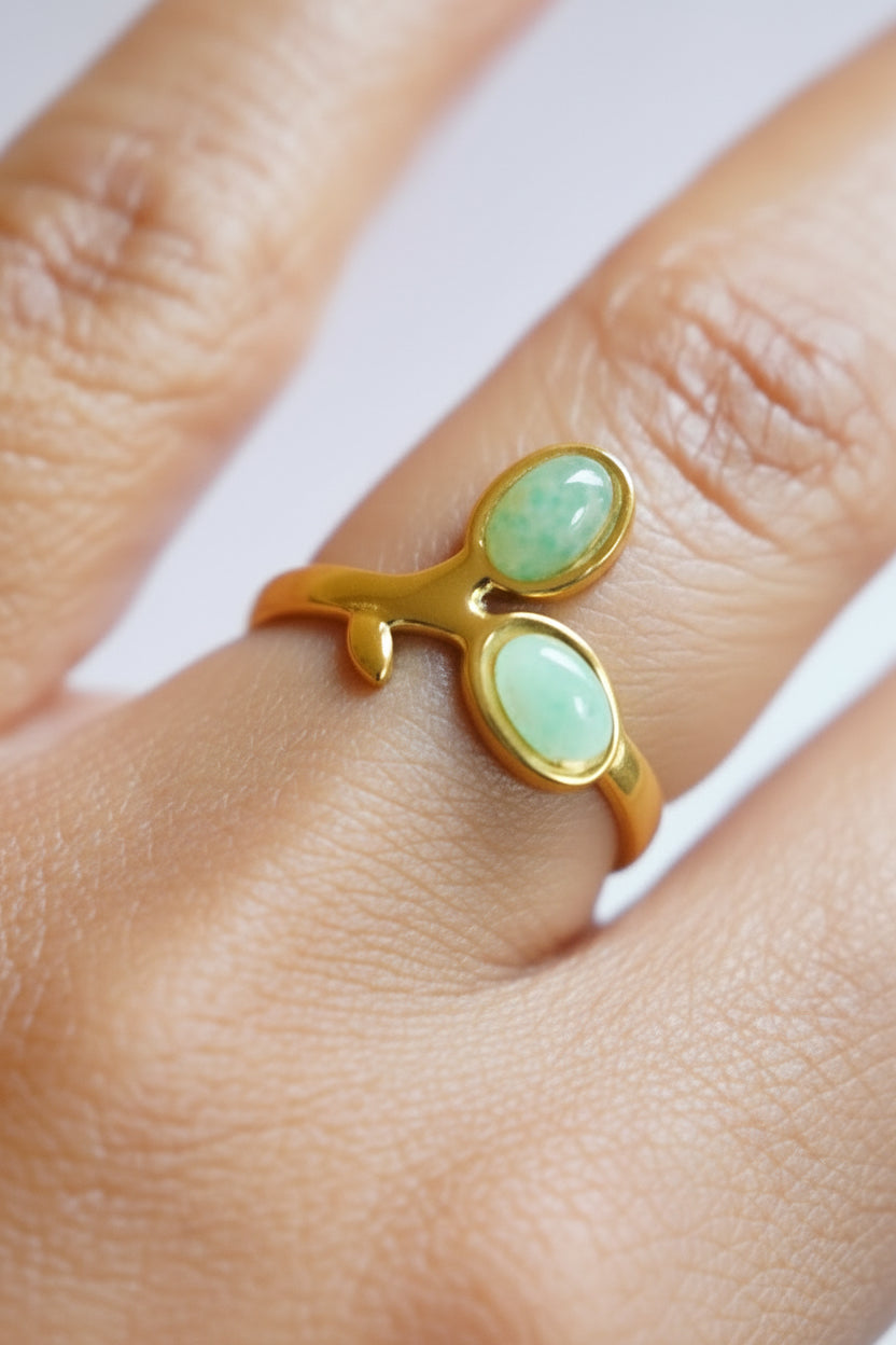 Green Aventurine Leaf Ring