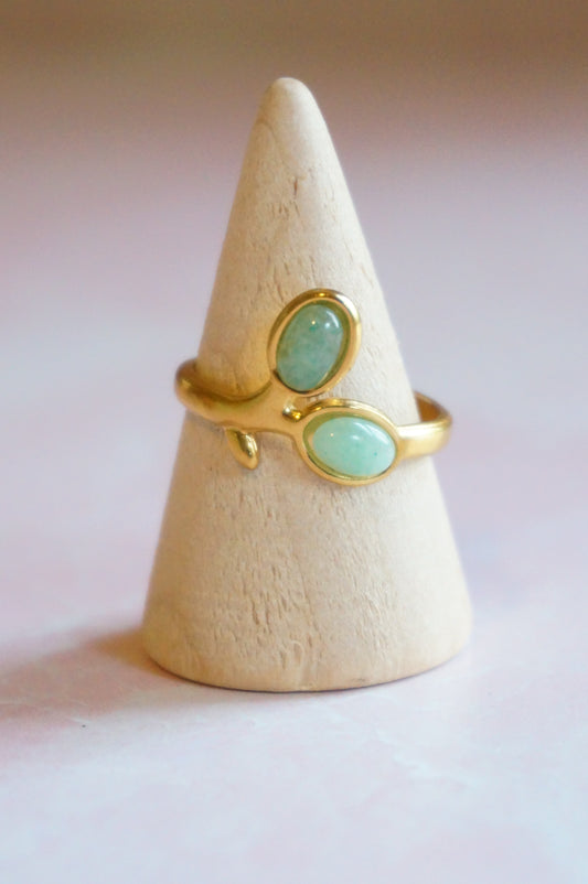 Green Aventurine Leaf Ring