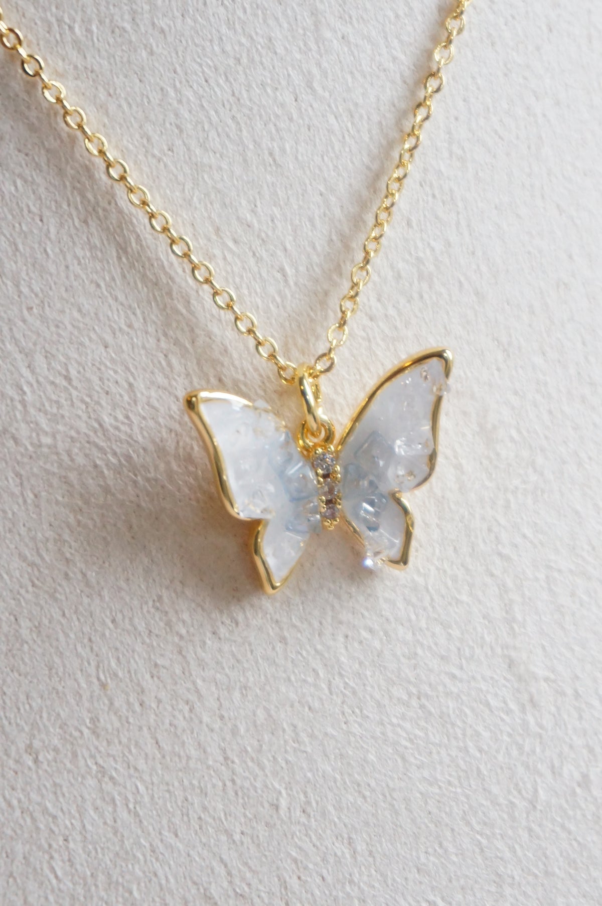 Blue Agate Butterfly Necklace (gold)