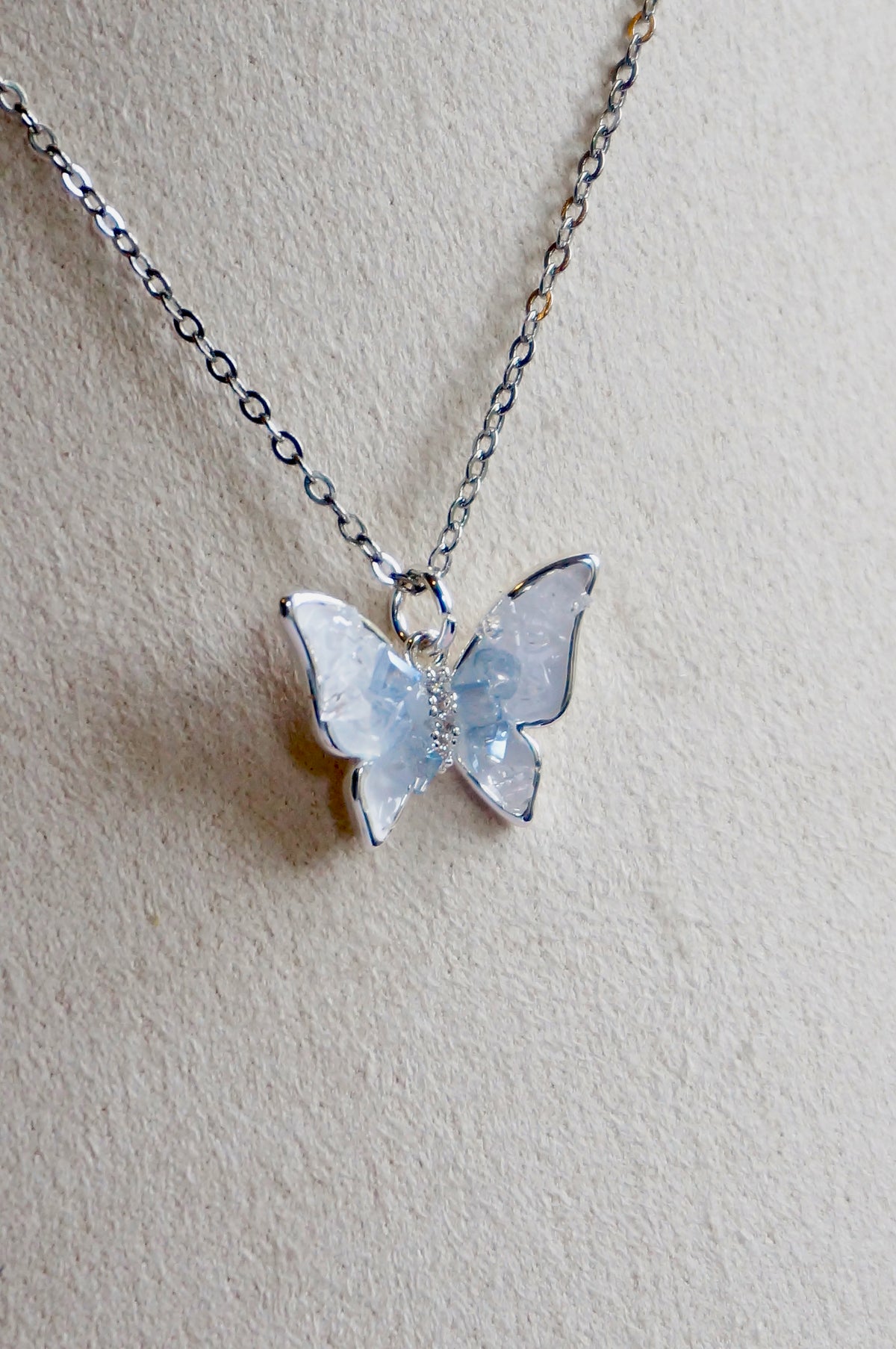 Blue Agate Butterfly Necklace (silver)