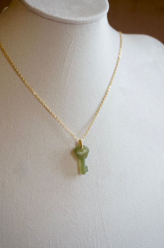 Jadeite Heart Key Necklace