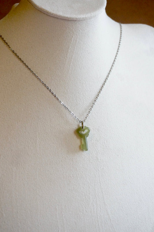 Jadeite Heart Key Necklace