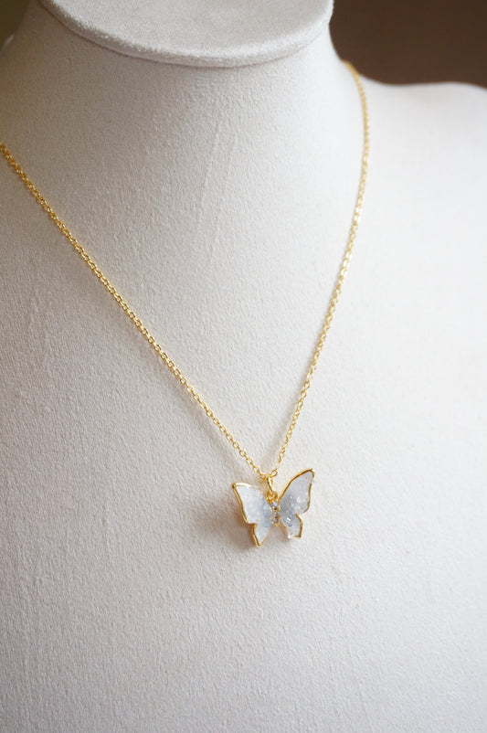Blue Agate Butterfly Necklace (gold)