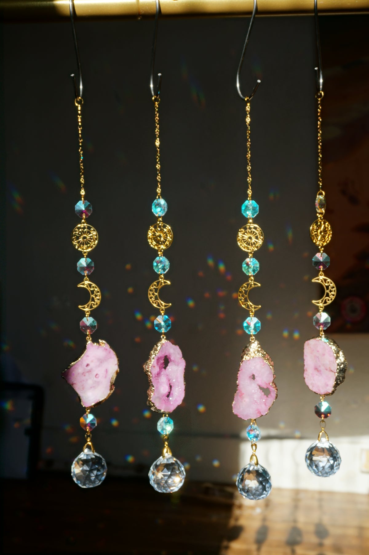 Celestial Druzy Geode Suncatcher (Bubblegum Pink)