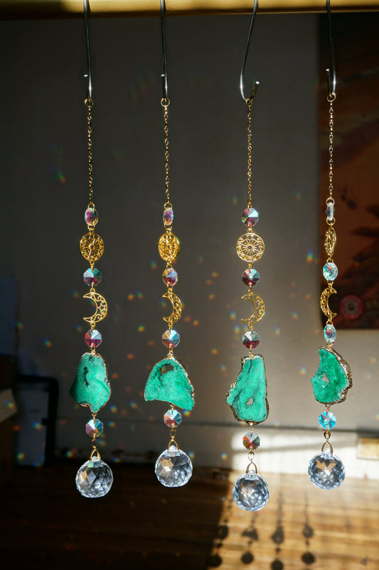 Celestial Druzy Geode Suncatcher (Emerald Green)