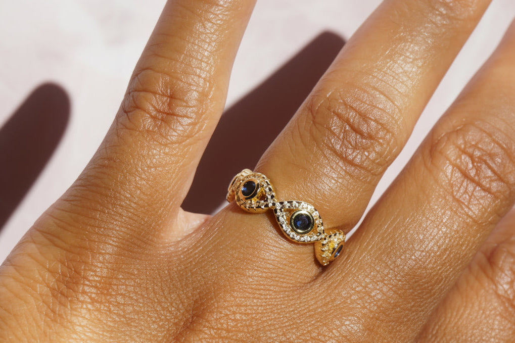 Blue CZ Evil Eye Ring