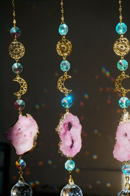 Celestial Druzy Geode Suncatcher (Bubblegum Pink)