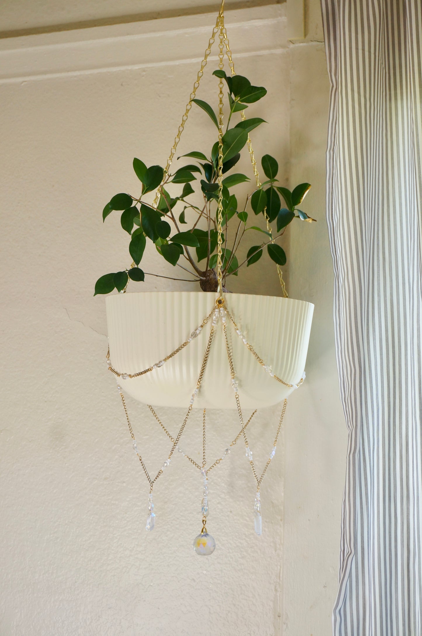 Beige Clear Quartz Hanging Planter