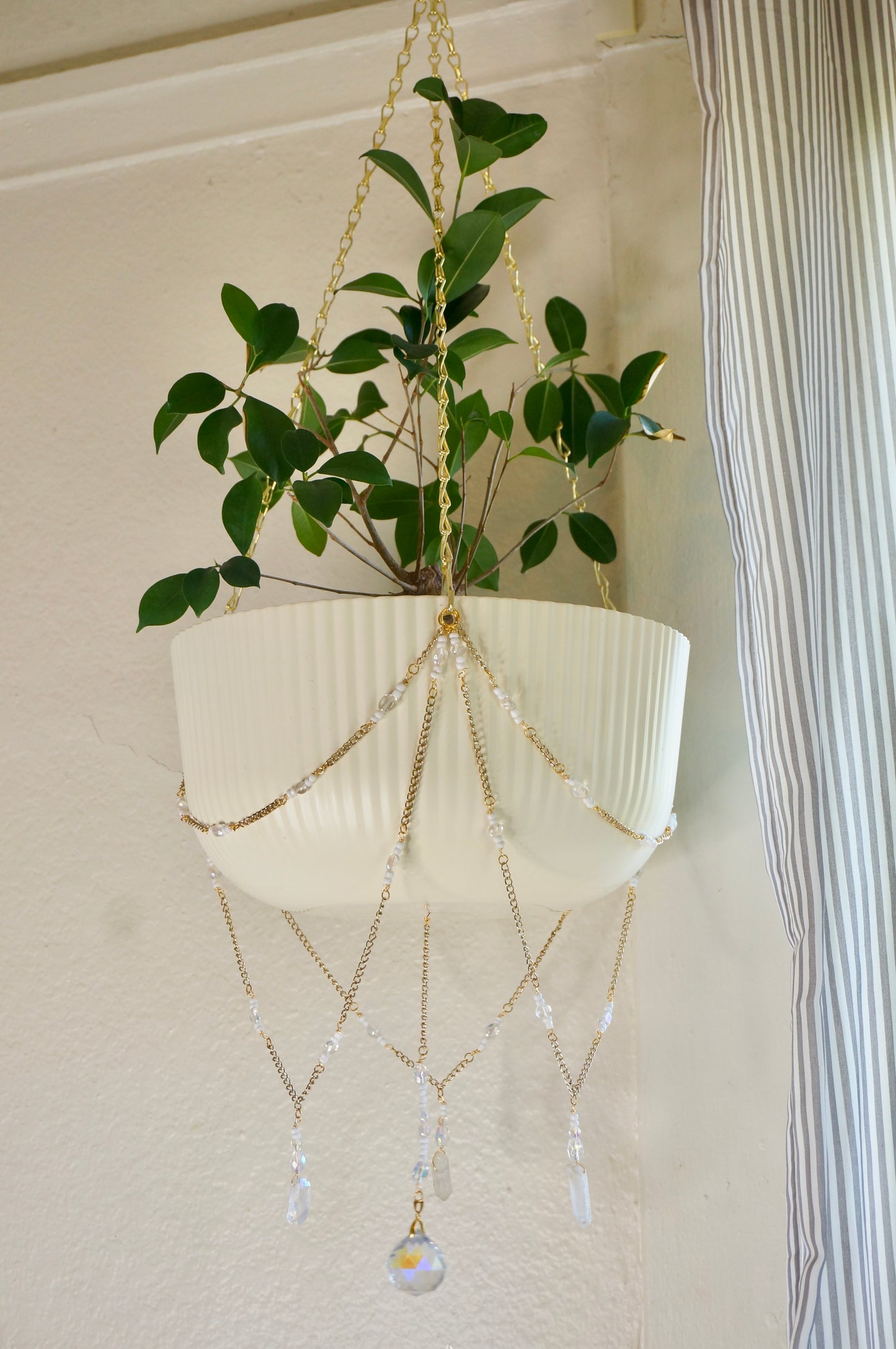 Beige Clear Quartz Hanging Planter