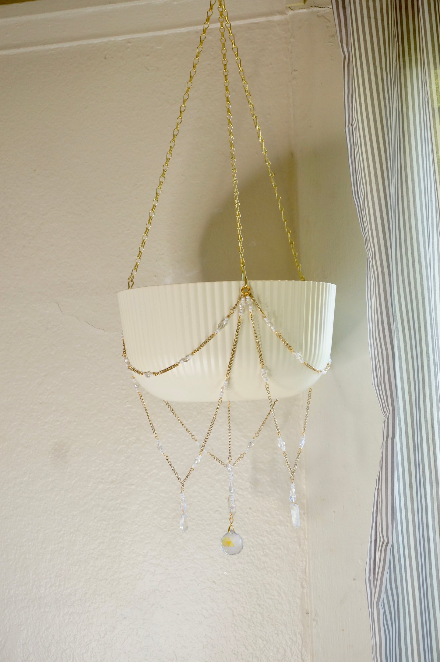 Beige Clear Quartz Hanging Planter