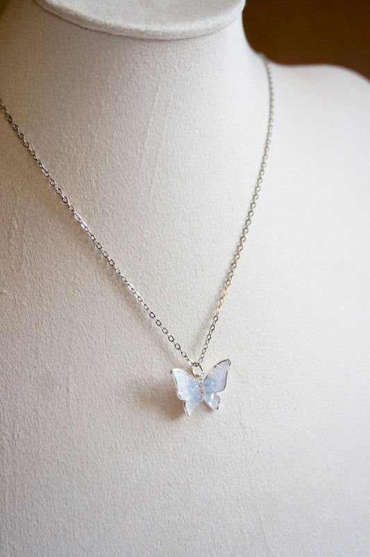 Blue Agate Butterfly Necklace (silver)