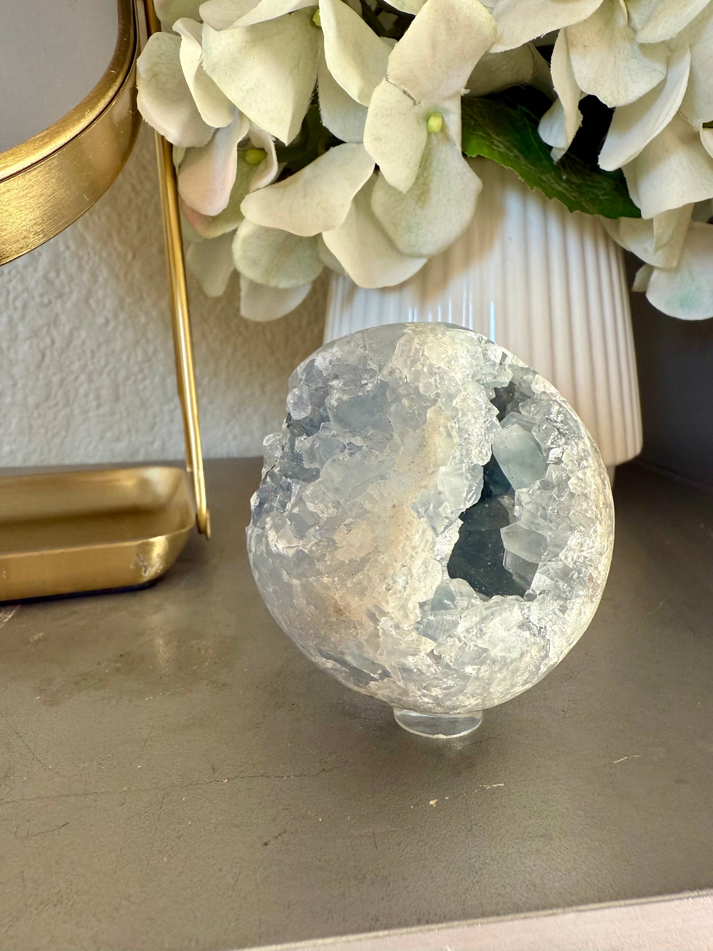 Half-Polished Celestite Sphere