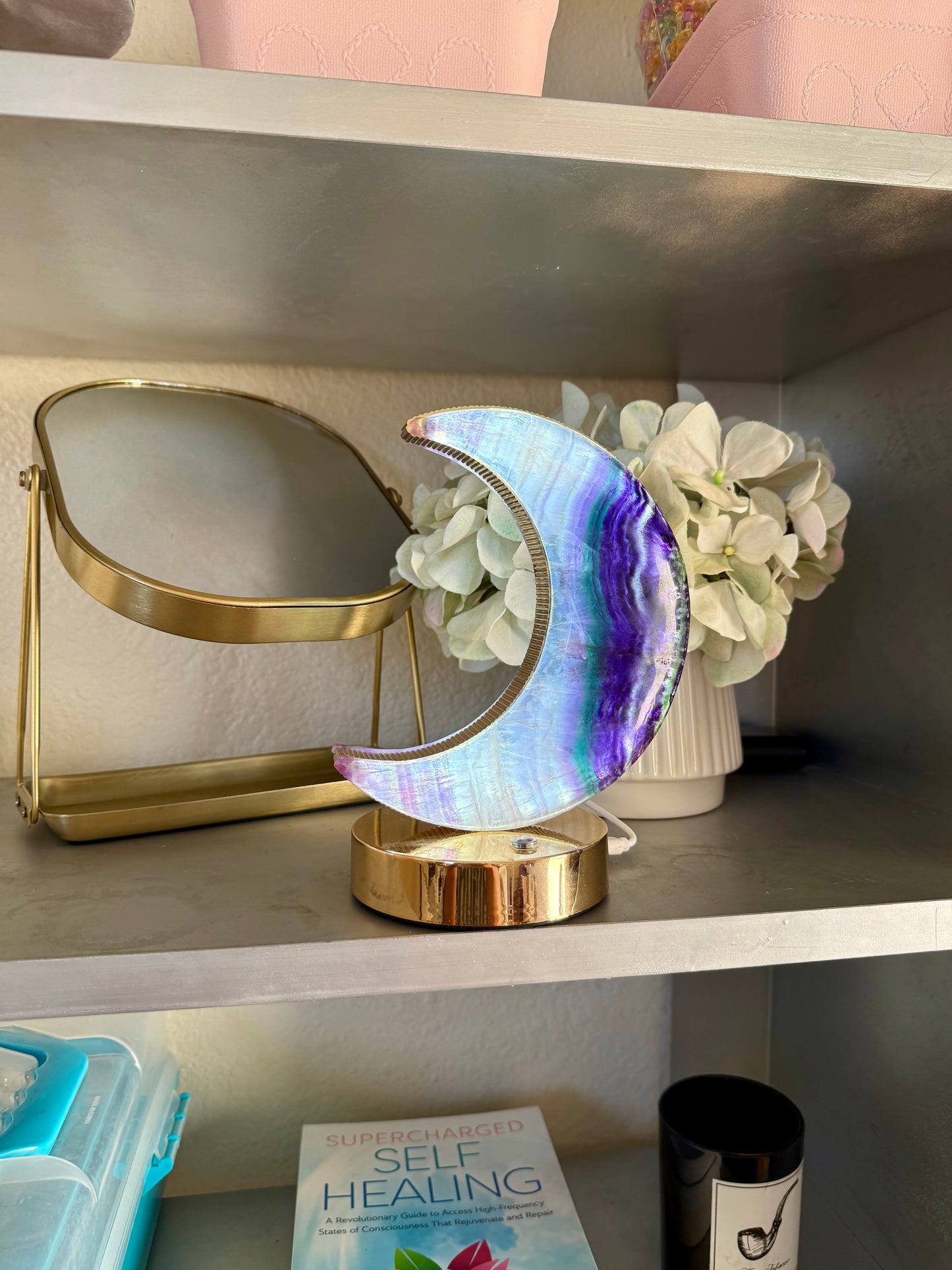 Rainbow Fluorite Moon Lamp