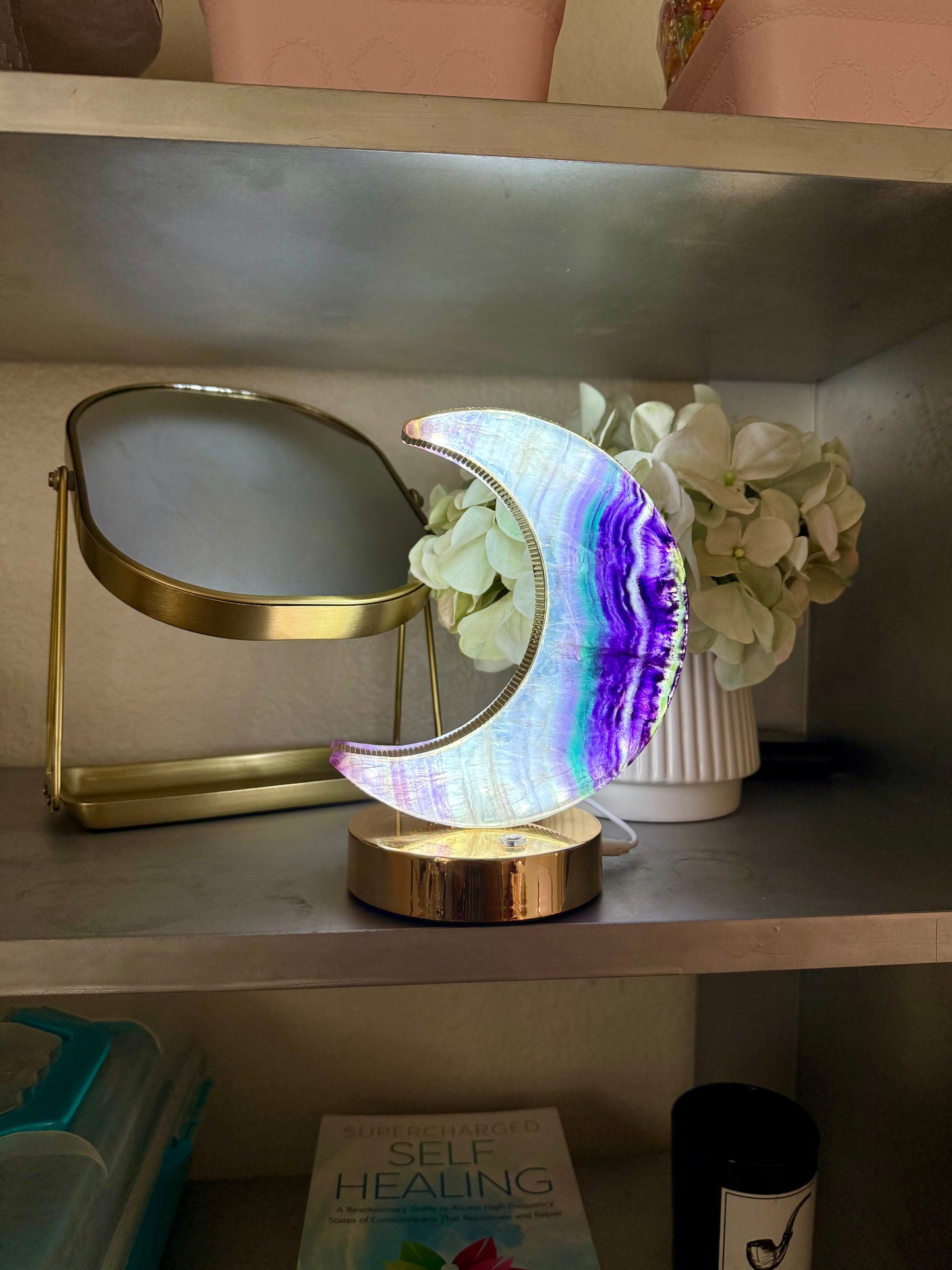 Rainbow Fluorite Moon Lamp