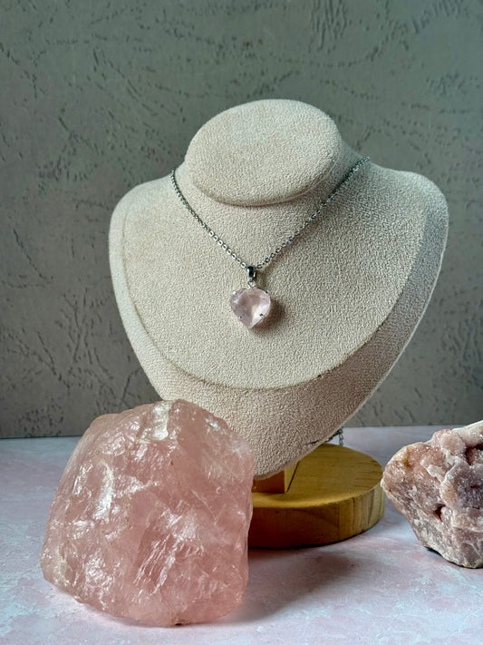 Faceted Rose Quartz Heart Necklace (Silver)