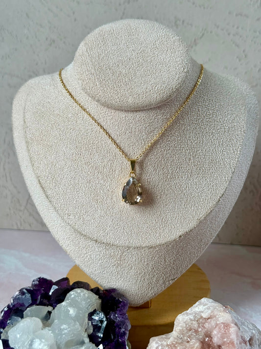 Faceted Smoky Quartz Teardrop Necklace (Gold)